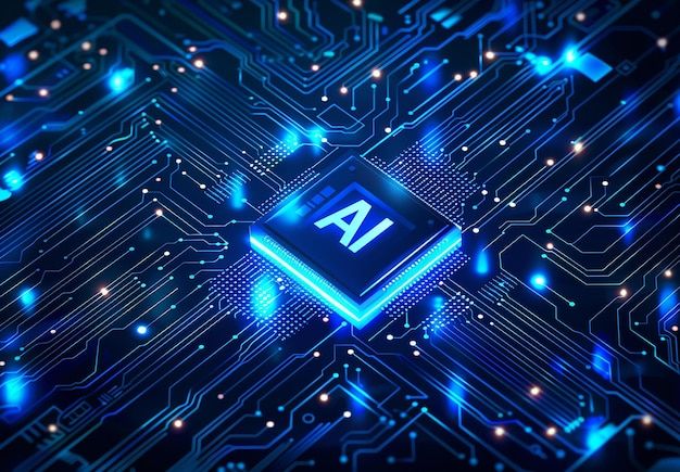 Photo of AI technology microchip design background artificial intelligence background concept Premium AI generated image